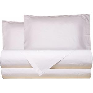 Parure De Lit 100 % Pur Coton Percale 2 Places Avec Taies D'oreiller 3 Volants, Fabriqu&eacute; En Italie Blanc - Neuf