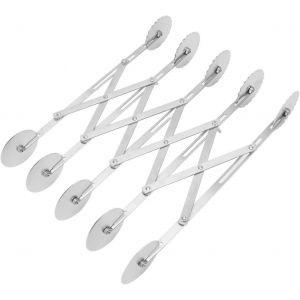 Mevronisshop-Pizza R&eacute;tractable &Agrave; 5 Roues En Acier Inoxydable, Accessoire De Cuisine, Trancheuse, Couteau Multi-Rond Extensible, S&eacute;parateur De P&acirc;te &Agrave; Biscuits, Raviolis Avec Poign&eacute;e - Neuf