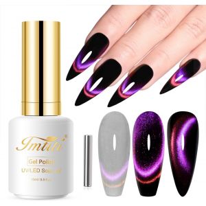 Gel Uv - 15 Ml - Rose Et Violet - Deux Flashs Pailletés ?Il De Chat - Avec Aimant Uv Led Magnétique - Vernis À Ongles Irisé Scintillant - Pour Salon De Manucure - Neuf