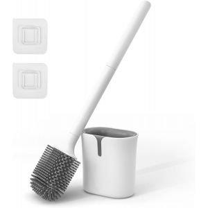 KGABERY-Brosse Toilettes Wc Silicone,Brosse Toilette Plate,Balai Toilette Wc À Séchage Rapide,Anti-Goutte Balayette Wc Brosse,Montage Mural/Au Sol,Blanc - Neuf