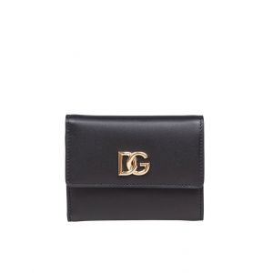 Portefeuille en cuir noir Dolce & Gabbana avec logo DG - Neuf