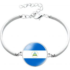 Kal-Bracelet Drapeau Du Nicaragua ¿ Dôme En Verre Cabochon À Breloque Bouton, Bracelet Drapeau De L'amérique Du Nord, Bracelet Réglable, Cadeau Souvenir Pour Homme Et Femme - Neuf