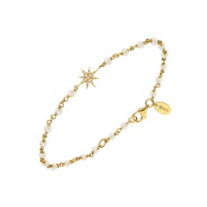 Bracelet Argent Dor&eacute; &Eacute;toile Zirconium Blanc Et Pierre De Lune Naturelles Blanche - Neuf