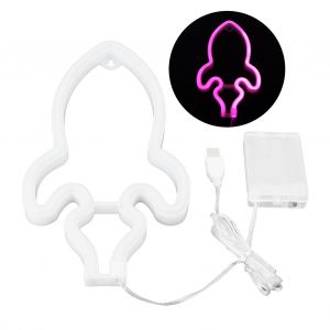HJLIAN Lampe neon LED innovante en forme de fusee, enseigne lumineuse pour chambre de bebe, fournitures de fete de mariage, Noel, rose - Neuf