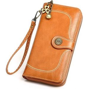Portefeuille femme grande capacité en cuir Elega (marron) - Neuf