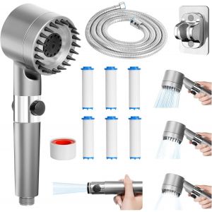 Pommeau de Douche Haute Pression, Pommeau de Duche avec Filtre, Douchettes Douche Salle de Bain 3 Modes Réglable, Douches à main avec 6 Filtre et Tuyau 2m Douchettes Économie Deau pour salles de bain - Neuf