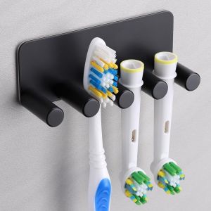 NSIECD-Porte Brosse à Dents électrique Salle de Bain sans Perçage Support Brosse a dent Murale en Acier Inoxydable pour 4 Têtes de Brosse à Dents Electrique, Noir - Neuf