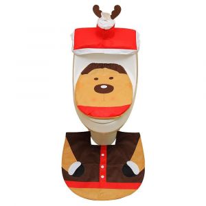 3pcs de No&euml;l de Bonhomme de neige Couvercle de Toilettes Tapis de Sol en Tissu de Couverture - Neuf