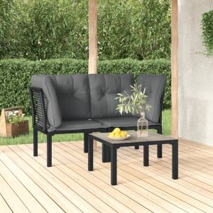 Prolenta Premium - Salon De Jardin 3 Pcs Noir Et Gris R&eacute;sine Tress&eacute;e - Neuf