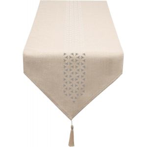 Eryi-Chemin De Table Moderne Beige 40 X 140 Cm En Lin, Chemin De Table Design Creux, Uni, Élégant, Facile D'entretien, Chemin De Table Pour Table À Manger, Table Basse, Restaurant, Décoration - Neuf