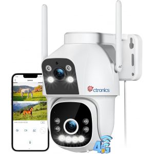 CHECARZHN--NO1-4G Lte Caméra De Surveillance ExterieurLien À Double Objectif Ip Camera Carte Sim Avec Détection Humain, Suivi Auto, Vision Nocturne Couleur, Audio Bidirectionnel, Ptz/Alarm/Pc/24 * 7/Ip66 - Neuf