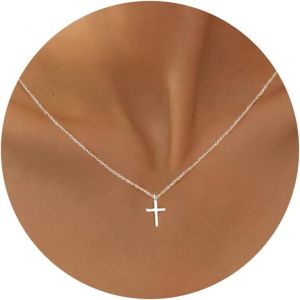 Kal-Collier Croix Femme Chretienne Or Collier Ras De Cou Femme Plaqué18k Or Croix Pendentif Croix Chaine Latérale Catholique Religion Croix Pour Femmes Chretien Bijoux En Or Cadeau Pour Femme - Neuf