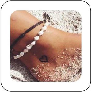 Kalsw-Bracelet De Cheville Boho En Coquillage De Cauris Cordon En Cuir Marron Bracelet De Cheville En Coquillage Naturel Chaîne De Cheville En Perles Coquillage Blanc Bracelet De Cheville 2pcs - Neuf