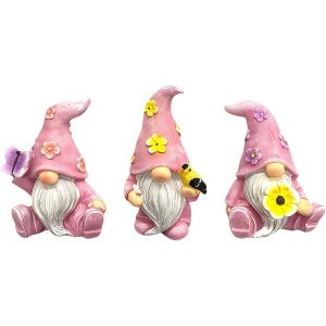 MEVRONISSHOP-Nains de jardin décoratifs pour l'extérieur, statues de jardin en résine, résistantes aux intempéries, pour balcon, terrasse, pelouse (rose) - Neuf