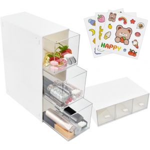 Cmws-Bo&icirc;te Rangement Th&eacute; 3 Tiroirs, Bo&icirc;te Tiroir Plastique, Rangement Sachet De Th&eacute;, Bo&icirc;te Conservation Th&eacute; Rectangulaire, Bo&icirc;te De Rangement Plastique 3 Tiroirs, Pour Caf&eacute; Bijoux Bureau Cuisine - Neuf