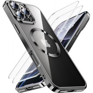 Eryi-Coque 3 En 1 Pour Iphone 16 Pro Max, 1 Coque Et 2 X Film Protecteur, [Norme Militaire] [Top N56 Aimants Puissants] Antichoc Antirayures Pour Magsafe Case Protection De La Caméra, Noir - Neuf