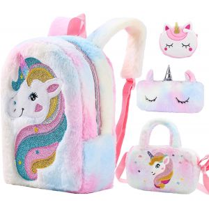 KALANKA-Sac a dos Enfants Fille Licorne, Licorne Sac à Dos pour Enfants, Trousse Scolaire Licorne Fille, Cartable Fille Primaire 4 en 1,Cartable Maternelle Fille Licorne - Neuf