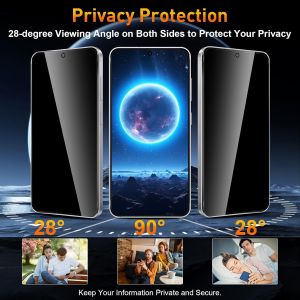 Trahoo-Verre Trempé Anti Espion Pour Samsung Galaxy S25, 2+2 Pièces Anti Spy Verre Trempé Et Caméra Arrière Protecteur, Protection Écran Film 9h Dureté Anti Rayures Sans Bulles - Neuf