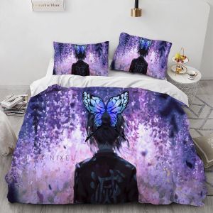 Parure De Lit 3 Pieces Avec Housse De Couette Et Poster Butterfly-Shinobu, Décoration D'ambiance De Chambre, Périphériques D'anime - Neuf