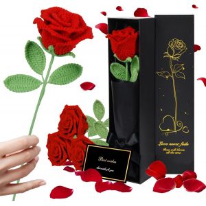 Handmade Crochet Roses, Crochet Tricot&eacute; Rose Coffret Cadeau pour la D&eacute;coration de Mariage &agrave; la Maison Valentine Cadeau pour Petite Amie Femme Maman - M&egrave;re No&euml;l, Saint - Valentin(Rouge) - Neuf