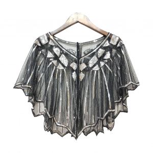 Cape En Dentelle Crochet Pour Femmes, Maille Assortie Avec Tout, Paillettes Perlées, Robe À Clapet, Châle Pour Fête, Été-Noir Et Argent - Neuf