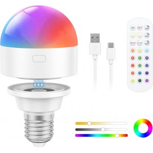 Ampoule Rechargeable Chargeur Magnétique Sans Fil Et Usb C Avec Telecommande, E27 Led Ampoule À Batterie Amovible 3w 2000mah Pour Lampes De Table, Lampes D'extérieur (1)[Amp744344] - Neuf