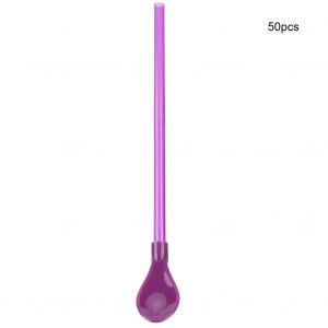 Hjlian Lot De 50 Cuilleres A Paille A Double Usage Pour Ustensiles De Cuisine, Avec Paille Integree (Violet) - Neuf