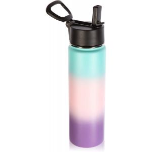Eryi-660ml Bouteilles D'eau En Acier Inoxydable Avec Paille, Bouteille Isotherme Café Double Paroi Avec Couvercle Sans Bpa, Bottle Réutilisable En Métal Étanche Pour Sport, Enfant, Cadeaux - Neuf