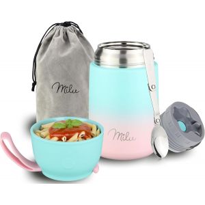 Bo&icirc;tes Alimentaires Isothermes 450ml I 650ml I 800ml, Bo&icirc;te Isotherme Repas Chaud Porte-Aliments En Acier Inoxydable &Agrave; Double Couche, Cuill&egrave;re Pliante Pour Ecole, Bureau (650ml/Gris) - Neuf