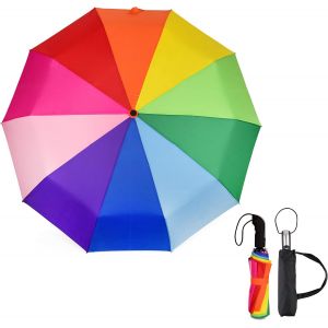 Parapluie Multicolore Petit Pliable | &Oslash; 99 Cm | Parapluie Automatique Arc-En-Ciel Pour Homme Et Femme Comme Parapluie Arc-En-Ciel Parapluie De Poche, R&eacute;sistant Aux Temp&ecirc;tes Avec Sac De - Neuf