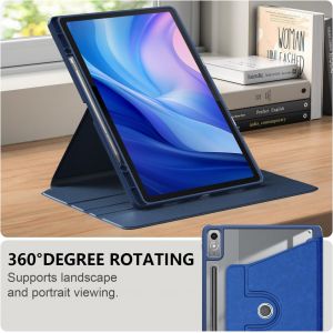 Coque Compatible with Lenovo Tab P12 12,7 Pouces 2023 Tablette, avec Porte-Stylo &Eacute;tui de Protection Antichoc avec &Eacute;tui Rigide Transparente &agrave; l'arri&egrave;re,Veille/R&eacute;veil Automatique,Bleu fonc&eacute; - Neuf