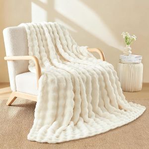 Ulteronixshop-Couverture, 200 X 230 Cm Plaid Fausse Fourrure, Doux Et Pelucheux Plaid Canape Grande Taille Pour Canap&eacute; Et Lit Chambre &Agrave; Coucher Bureau Blanc Cass&eacute; - Neuf