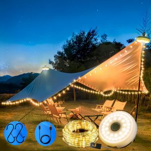 Guirlande Lumineuse Escamotable Camping,10m Guirlande Lumineuse Rechargeable Et Portable,2 En 1 Guirlandes Lumineuses De Camping Portables Pour Décoration Pour Camping,Voyages,Terrass - Neuf