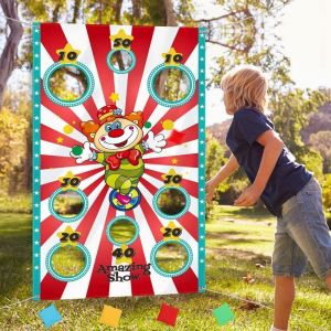 Bannière décorative de cirque avec 4 sacs à haricots pour carnaval,jeu de lancer,jeux intérieurs,jeux de cirque,accessoires de fête pour enfants,activités,fournitures de cirque - Neuf