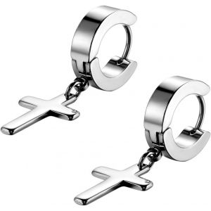 Eryi-Acier Inoxydable Clou D'oreille Boucle D'oreille Clou D'oreille Argent Noir Doré Ronde Croix Pendentif Rétro Homme Femme - Neuf