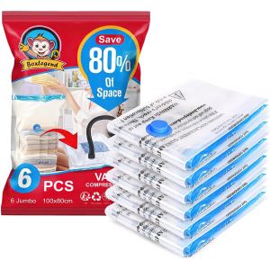 Sacs de Rangement Sous Vide Sac Sous Vide V&ecirc;tement Aspirateur 6 Pi&egrave;ces 100x80cm Sac de Compression Housse Aspirable Rangement s pour Matelas Tente Couettes Literie Oreillers - Neuf