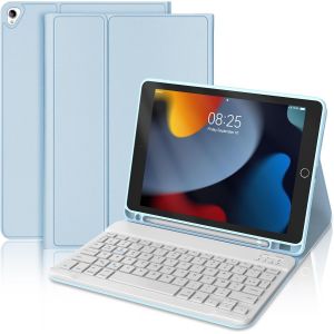 Clavier Coque Pour Ipad 9ème/8ème/7ème Génération 2021/2020/2019 10.2¿/Ipad Air 3 10.5"" 2019/Ipad Pro 10.5, Azerty Français Magnétique Amovible Clavier Bluetooth Etui Avec Porte Crayon, Noir - Neuf