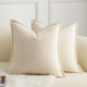 Cauc-Lot De 2 Housse De Coussin Couleur D'accent Texture Tiss&eacute;e Moderne Luxe Style Taie D'oreiller Decoration Maison Salon Chambre Pour Canap&eacute; 60x60cm Beige - Neuf