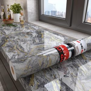 TIANYI-Papier Peint Autocollant Aspect Marbre Gris Et or 40X1000cm Lavable Revtement Plan de Travail Rouleau Adhesif Pour Meuble Sticker Mural Imperméable Pour Cuisines Salles de Bains Meuble - Neuf