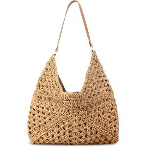 Senior-Sac De Plage En Paille Pour Femme, Grand Sac En Paille Tissé À La Main, Sac Fourre-Tout Bohème En Paille D'Été, Sac À Main Pour Voyage, Vacances, Shopping[L3723] - Neuf