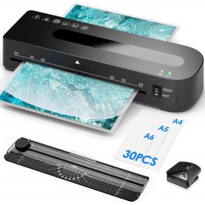 JEXNOVASHOP-Plastifieuse A4,Plastifieuse 4 en 1 avec 30 Feuilles de Machine à Plastifier pour A4/A5/A6 Réchauffement Rapide, Ensemble de Plastification à Chaud et à Froid avec Coupe-papier, Arrondiss - Neuf