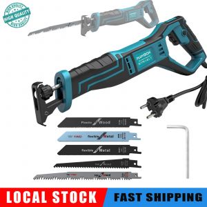 Scie sabre &eacute;lectrique, 3200 SPM MOTEUR SANS BALAIS Scies sabres, scie &agrave; bois sans fil pour m&eacute;tal, d&eacute;coupe PVC avec 5 lames de scie - Neuf