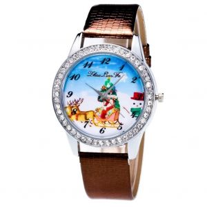 Zhoulianfa Tendance Mignon No&euml;l Cerf Crocodile Grain Pu Bracelet Montre Bracelet &Agrave; Quartz (Caf&eacute;) - Neuf