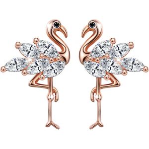 Boucle D'oreille Flamant Élégante, Boucle D'oreille Femme, Boucle D'oreille Argent 925 Clou D'oreille Orné Zircon Bijou Élégant - Neuf