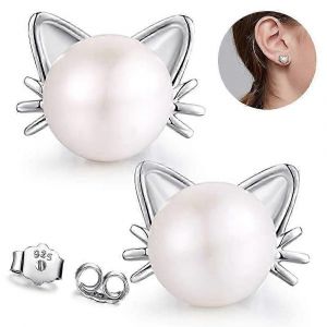 Chat Boucles D'oreilles Perle D'eau Douce Boucles D'oreilles Boucles D'oreilles En Argent Sterling Pour Femmes Cadeau-188 - Neuf