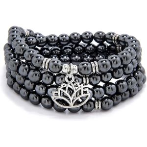 Kal-Collier Japa Mala 6 Mm, 108 Perles Mala, Bracelet Fabriqu&eacute; &Agrave; La Main Avec Breloque Lotus Pour Homme Ou Femme. - Neuf