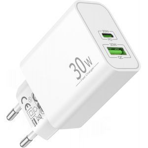 JGD-30W Rapide Chargeur USB C pour Samsung Galaxy S25 S24 S23 S22 S21 Ultra 5G, 25W/45W A55 A54 A53 A52 A35 A16 A15 A13, Note 20 10 9 8, Bloc Chargeur 2-Port Type-C et USB-A Prise Original Adaptateur - Neuf