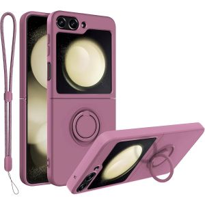 JGD-Coque de protection pour Samsung Galaxy Z Flip 7 FE avec bande - En silicone fin - Avec anneau de support &agrave; 360&deg; - Dragonne - Cha&icirc;ne de t&eacute;l&eacute;phone portable - En silicone - Neuf