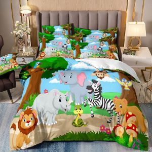 Parure De Lit Motif Animaux De Dessin Anime Mignon, Housse De Couette Éléphant, Motif Animalier 3d, Petite Taille, Queen Et King Size, Pour Enfants - Neuf