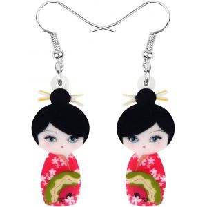 Kal-Acrylique Anime Cute Japonais Kimono Poupée Boucles D'oreilles Charms Pendentif Bijoux Cadeaux Pour Femme Adolescentes Fille - Neuf